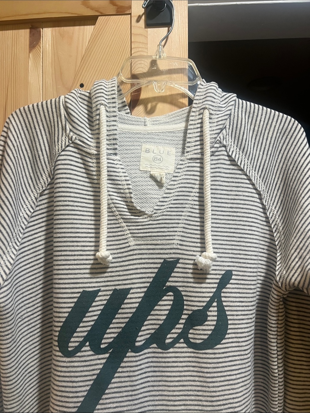 Blue 84 ladies size large 
Striped Hoodie with Teal Script